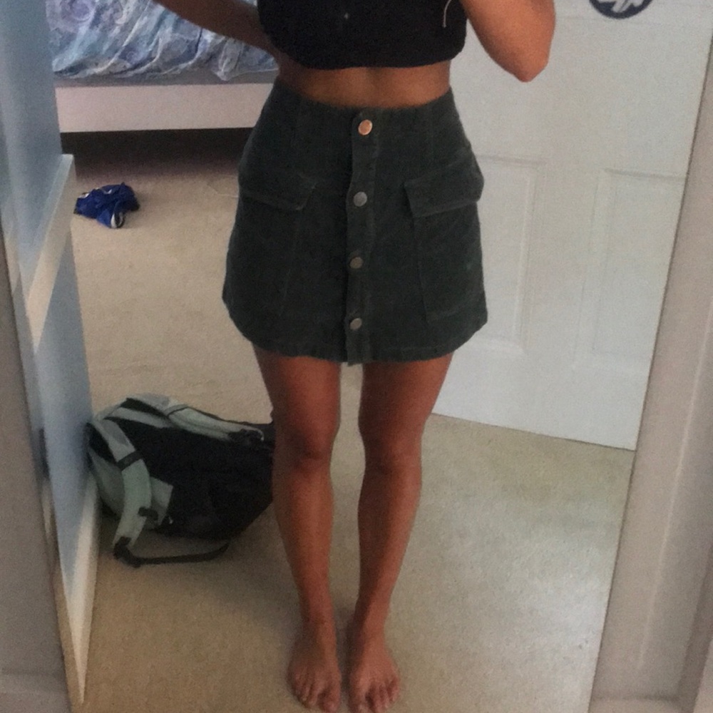 army green button up skirt